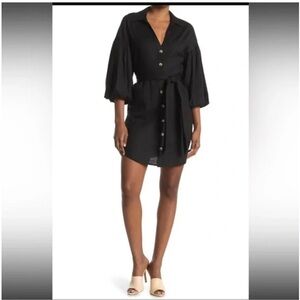 Veronica Beard Samy Linen Blend Mini Shirt Dress Black size 6